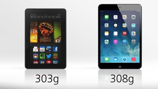The Fire is a hair lighter, but it's also a much smaller tablet
